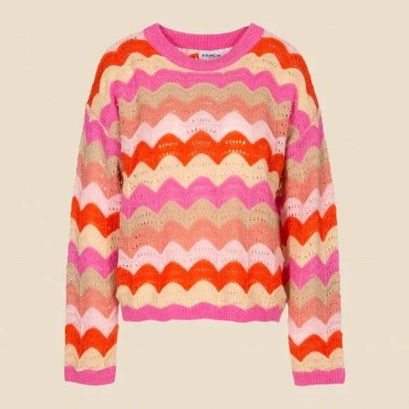 FRNCH CRISTY STRIPED HOLEY SWEATER IN ORANGES AND PINKS - Picture 5 of 12